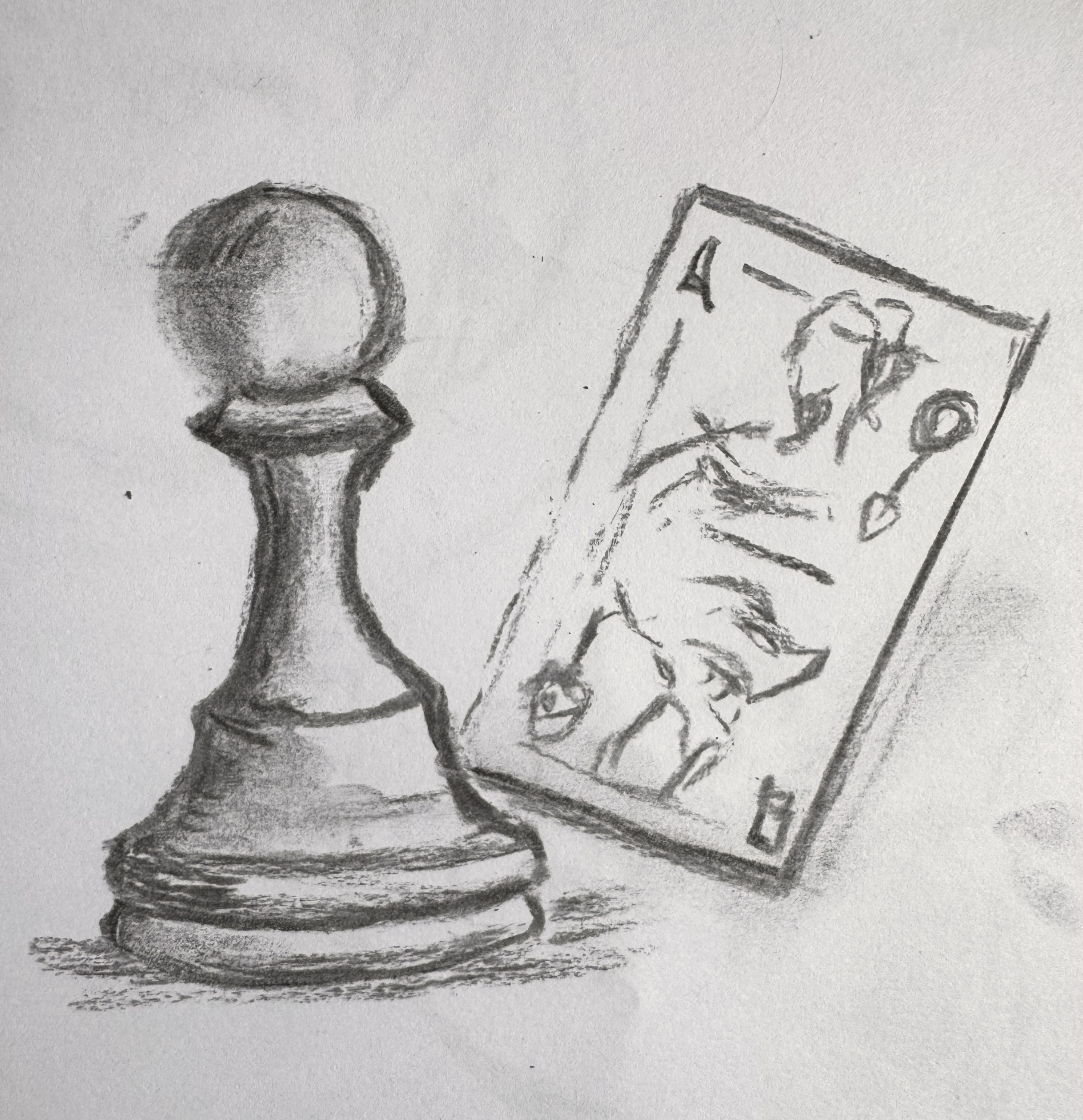 Charcoal chess piece with light bulb doodle